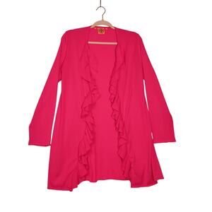 Tory Burch Pink 100% Cotton Open Cardigan Ruffles on Front women's Size Medium